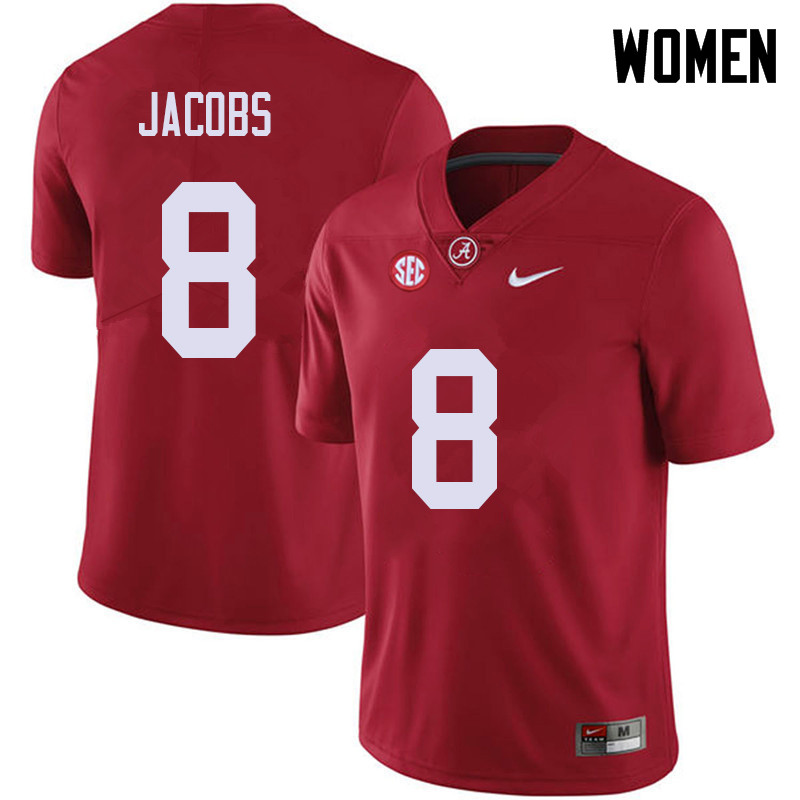 Women #8 Josh Jacobs Alabama Crimson Tide College Football Jerseys Sale-Red